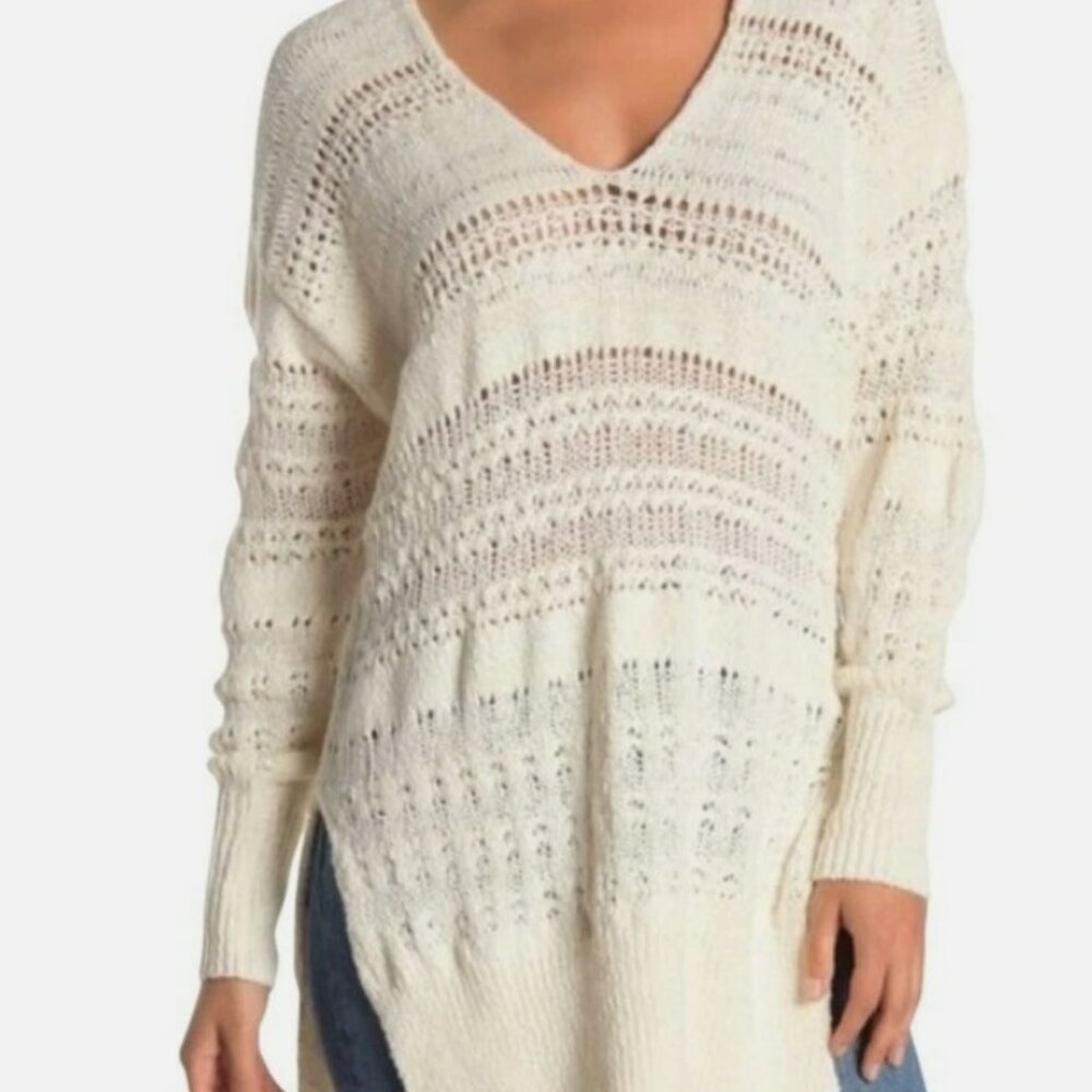 Free People Ivory V-Neck Sweater